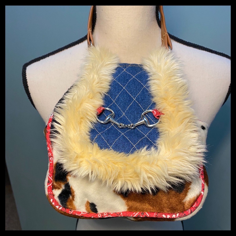 Sassy Pet Sak Faux Cowhide & Denim Tote